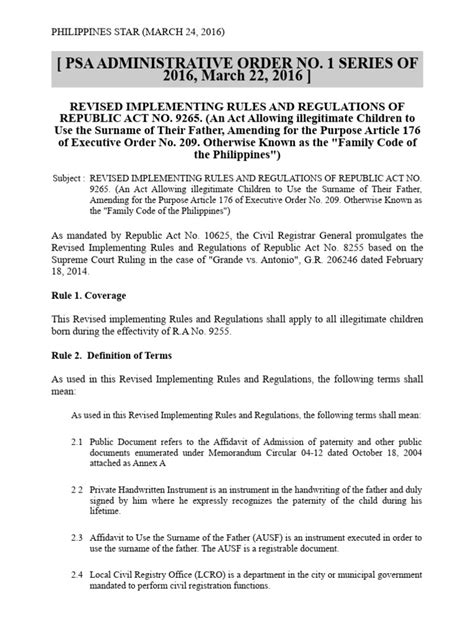 PSA ADMINISTRATIVE ORDER NO. 1 SERIES OF 2016 .